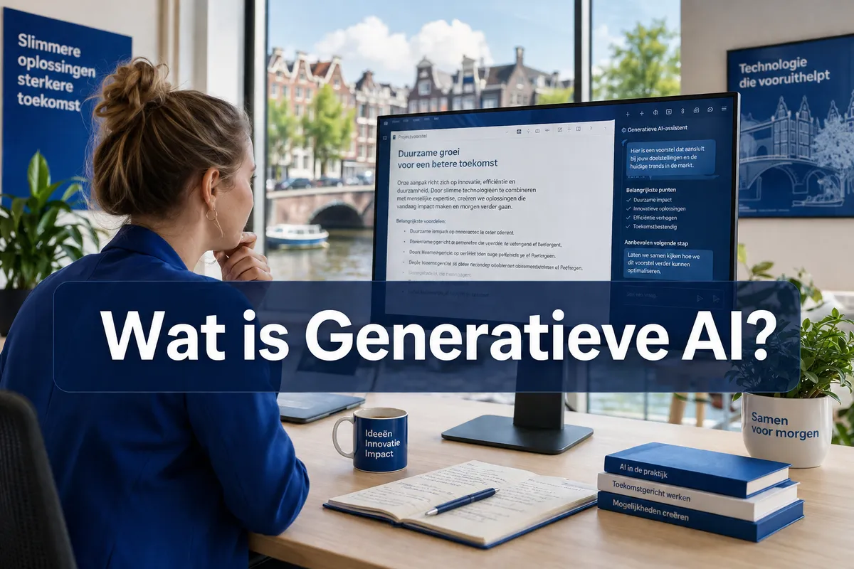Wat is generatieve AI, weergegeven op een monitor in een kantoor