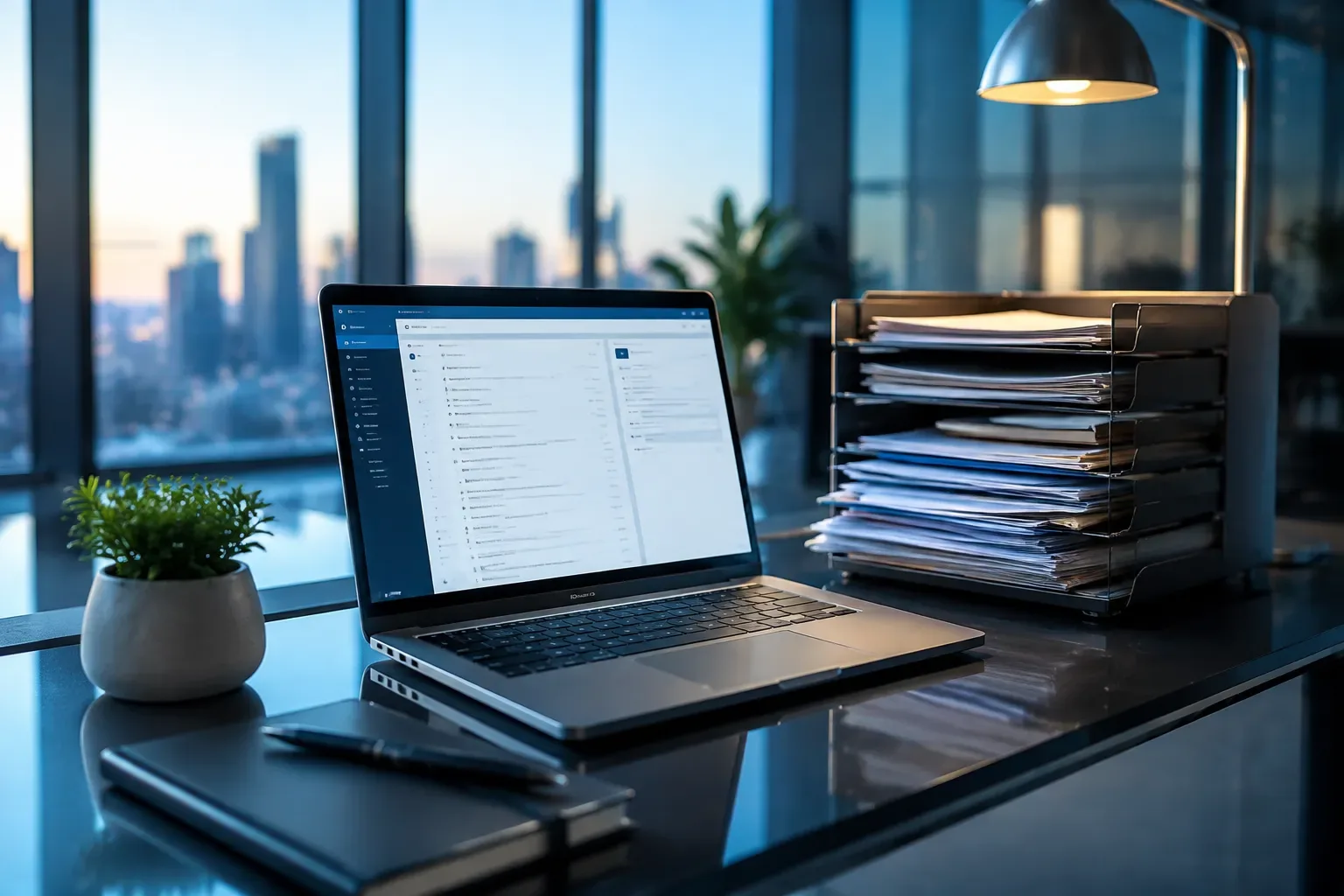 Bureau met laptop en een geopend e-mailprogramma
