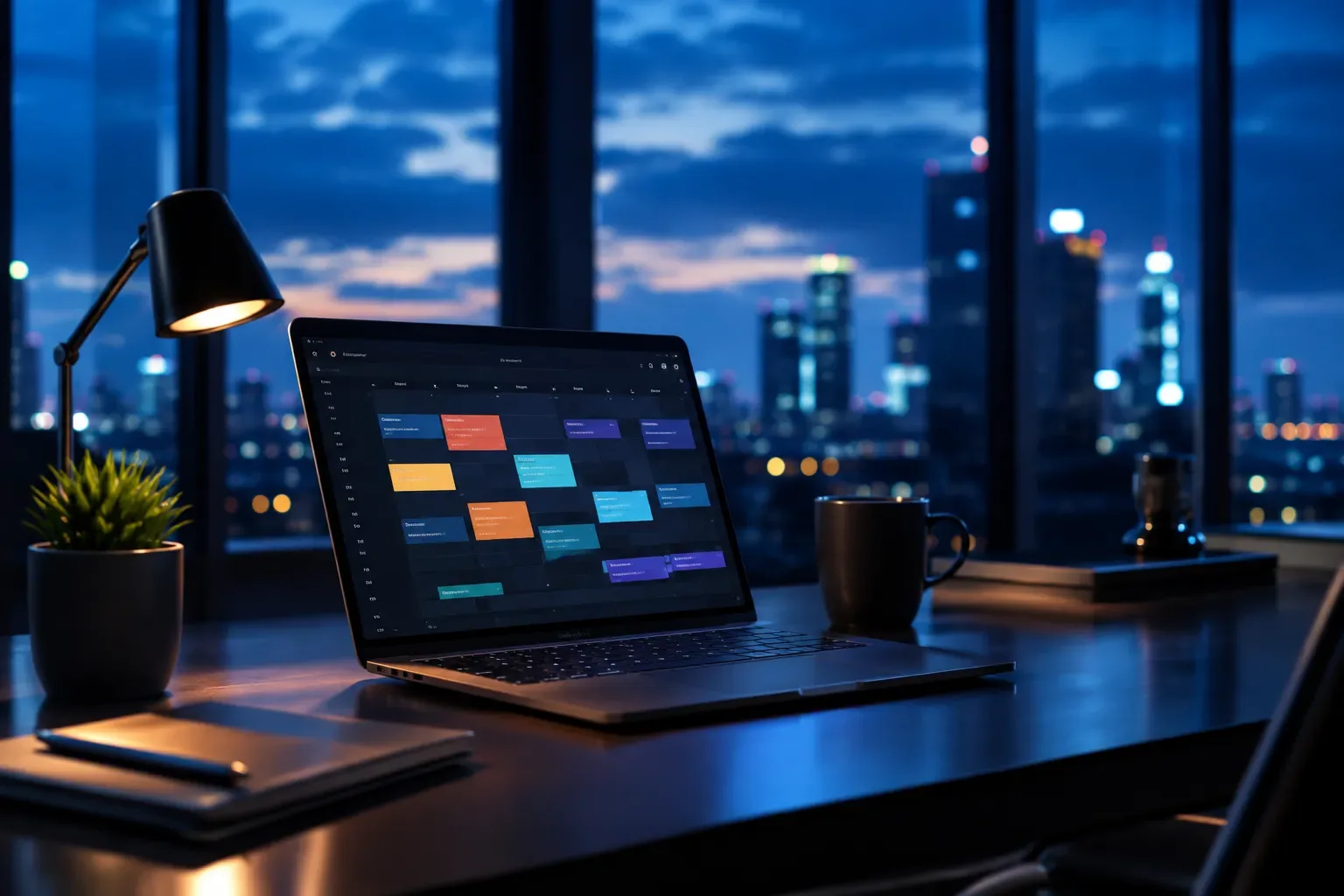 Laptop met een agenda vol automatisch ingeplande taken en focustijd